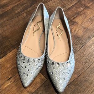 Nina Silver-tone Shimmery Flats with Jewels